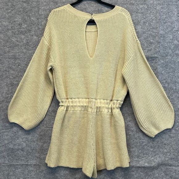 MABLE Sweater Romper Small/Medium Taupe Tan Knit Drawstring Keyhole Back LS - Picture 11 of 16